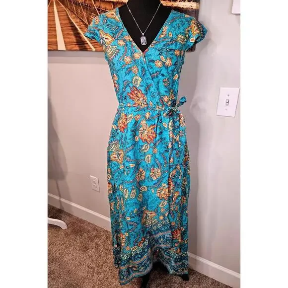 Nwot Band of the Free Vibrant Floral Wrap Maxi Dress - Picture 2 of 7